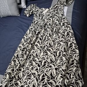 Elegant Black and White Leaf Print Dress